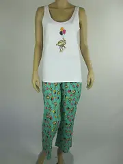 Mitch Dowd Ladies 2 Piece Pyjamas Lounge Sleepwear size Medium White Green
