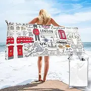 [OdDdot] I Love London print Super Absorbent Bath Towel,Large Quick Dry Towel,Soft Microfiber Towel for Beach, Gym, Camping
