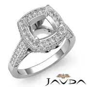 Diamond Engagement Ring Halo Pave Platinum 950 Cushion Semi Mount 1.3 Carat.