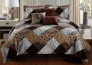 GrandLinen 7 Piece KING Size Brown Black White Animal Print Safari Comforter Set. Leopard, Zebra, Cheetah Velvet Bedding with accent pillows and Bed Skirt