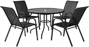 ALFORDSON 5 Pcs Black Outdoor Dining Set with 90 cm x 90 cm x 70 cm Round Patio Table and Chairs, Garden Patio Furniture Set, Indoor Bar Set for Garden, Lawn, Balcony and Swimming Pool Side