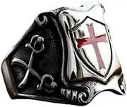 [Ymall] Knight's Cross and Crossed Swords Symbolizing Courage, Faith, Loyalty, Unity Men's Ring, Silver with Red Accent