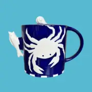 Blue Sky Crab Crabby Blue White Teapot New in Box 7” Tall 2009