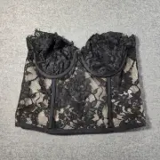 Express Womens Black Lace Over Sheer Bustier Corset Strapless Top Gold Zipper 4