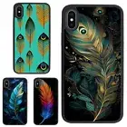 For iPhone XS 11 12 13 14 15 16 Pro Max Non slip Case peacock feathers deep blue