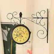 Retro Vintage Station Wall Clock Double Sided Hanging Outdoor Garden Bracket Mounted for IndoorOutdoor Garden Best Home Clock