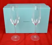 TIFFANY & CO Champagne Flute 2 NIB Stemware Crystal Glasses Wine Signed Blue box
