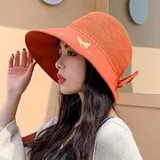 [Ling88] Women's Sun Hat Summer Sun Protection Sunhat Women's Butterfly Embroidery Sandy Beach Bucket Hats Anti-Uv Breathable Sunhat Women Large Wide Brim-2