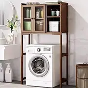 HOLGVE Over The Toilet Washing Machine Cabinet, Bamboo Over The Toilet Storage Rack, Space Saver Storage Cabinet Bathroom, Acrylic Cabinet Door(Brown)