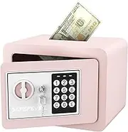 Small Safes for Home, Money Box for Cash, 0.23 Cubic Steel Security Box with Electronic Keypad, Pink Safe, Safe for Money, Coins, Cash, Jewelry, Valuables