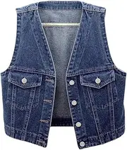 [Jegsnoe] Women's Denim Vest Fashion Streetwear Spring Summer V-Neck Sleeveless Jean Vest Jacket