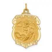 14k Yellow Gold Solid Polished/Satin Large St. Michael Badge Medal