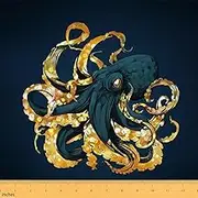 Octopus Fabric by The Yard,Sea Animal Upholstery Fabric by The Yard,Tentacles Outdoor Fabric,Nautical Coastal Cartoon Animals Art Decorative Fabric for Quilting Sewing,1 Yard,Green Yellow Orange