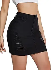 [SCOMCHIC] Jean Skirt for Women Stretch Casual High Waisted Denim Short Skirt Cute A Line Mini Pencil Skrit