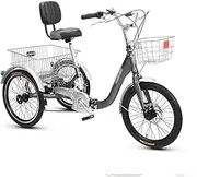 Elderly Pedal Tricycle 7-Speed Variable-Speed Tricycle Foldable Aluminum Alloy Adult Walking Bicycle Easy Installation,Gray