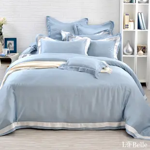 義大利La Belle《法式美學》特大天絲拼接防蹣抗菌吸濕排汗兩用被床包組(共三色)-藍色
