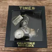 Timex Mini Clock Cat and Ball Silver Pewter Needs Battery - Untested