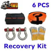 4WD Recovery Kit Snatch Strap Bow Shackles Gloves Bag Off Road Winch 4X4 6 PCS