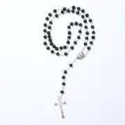 50cm Rosary Beads Black/Silver w/ Crucifix Religious Christian Catholic