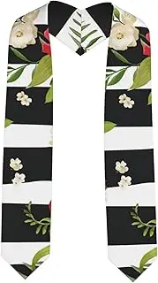 [EdWal] Black White Stripes Red Rose Flowers print Graduation Stole and Sash Class for Unisex Adult Honor Stole Honor Stole of 2025