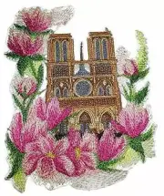 Notre Dame and Magnolias in Watercolor Embroidered Iron on/Sew Patch