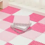Amylove 72pcs Foam Floor Mat 12x12x0.4in Interlocking EVA Foam Mats with Border Soft Plush Fluffy Floor Tiles Interlocking Rug Climbing Area Carpet Squares for Home Playroom (White, Pink, Rose Red)