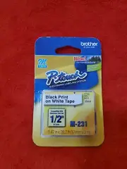 Brother P-touch M Tape Black Print on White tape 1/2" Width M-231 BRAND NEW