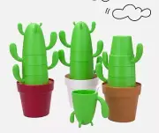 Cactus stimulation cups set 4 cups with spoons home decor corn starch