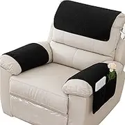 NNSMUN Armrest Cover, Recliner Chair Protector, Furniture Protector Slip, Side Storage Pocket, Stretch Armchair Couch Arm Rest Cover for Recliner, Chair, Sofa (Black,1 Seater(3pcs))