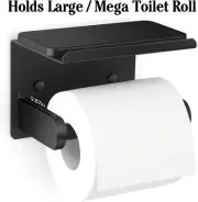 Matte Black Toilet Paper Holder with Shelf, Screw or Self Adhesive Wall Mount