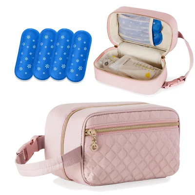 Breastmilk Cooler Bag with 4 Ice Packs - Travel Organizer, Pink