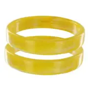 Set of 2 Yellow Round Shiny Marbled Lucite Bangle Bracelet Pair Standard Size