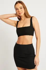 Black Crop Top Textured - Size 10, Women's Bralette