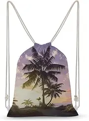 FCTVSKLN Drawstring Backpack Summer Palm Tree Printed Sport Gym Sackpack Printed Drawstring Bags Sports Sackpack Yoga Bag for Men Women