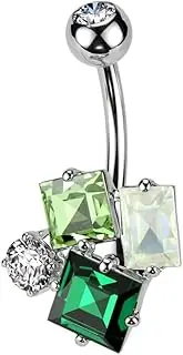 [Pierced Owl] 14GA 316L Stainless Steel Green CZ Crystal Cluster Belly Button Ring