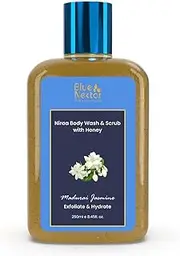 Blue Nectar Madurai Jasmine Face & Body Scrub with Body Wash for Skin Brightening, Deep Cleansing, Exfoliation, Anti-cellulite & Detan with Honey (10 herbs, 250ml)