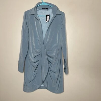 NWT Nastygal Tie Front Plain Shirt Long Sleeve Dress Size 6