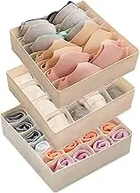 STYLIFING Bra Socks Underwear Organizer 3 Pack, Foldable Closet Organizer Drawer Soft Fabric Dresser Drawer Divider Bins for Bra Underwear Socks Ties Lingerie (Beige)
