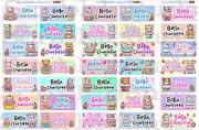 PERSONALISED NAME LABEL STICKERS Kawaii Cats on cupcakes VINYL/PAPER STICKERS