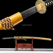 Damascus Folded Steel Japanese Katana Samurai Sword Brass Tsuba Full Tang Sharp.