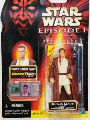 Star Wars Obi Wan Kenobi W/ Lightsaber & Handle + Commtech Chip 1999 Hasbro