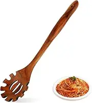 Wood Pasta Spoon 13 Inch Long Hand Wooden Noodle Spoon Spaghetti Fork Wood Slotted Spoons Pasta Serving Utensils Wooden Spaghetti Server