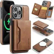 Back Case Cover Compatible with iPhone 15 Pro Max Case Wallet with Credit Card Holder,Magnetic Detachable Wallet Case [Compatible with & RFID Blocking] Tri-fold Wallet Kickstand Protective Cover Prote