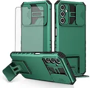 [Asuwish] Phone Case for Samsung Galaxy A14/M14 5G with Tempered Glass Screen Protector and Slide Camera Cover Kickstand Stand Slim Protective Mobile Cell Accessories A 14 4G 14A 14M G5 Women Men Green