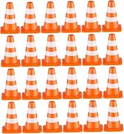 Toyvian 24pcs Miniature Construction Cones Orange Mini Traffic Cones Toys Small Safety Barriers Playset Kids Tiny Road Signs for Dollhouse Accessories Pretend Play Learning