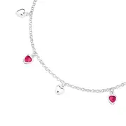 Silver 17cm Belcher Pink Crystal & Heart Charms Bracelet in Pink