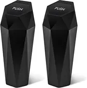 Trash Can with Lid New Car Dustbin Diamond Design, Leakproof Vehicle Trash, Mini Garbage Bin for Automotive, Home, Office, Kitchen, Bedroom, 2PCS (Black)