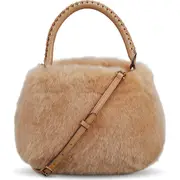Aimee Kestenberg Top Handle Genuine Shearling & Leather Crossbody Bag in Oak Shearling at Nordstrom
