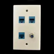 4 Port Ethernet Wall Plate 3 CAT6 + F Coax 3G Keystone Network LAN Female F/F