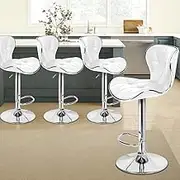 ALFORDSON Bar Stool 4Pcs Adjustable Kitchen Stools Luna Swivel Counter Barstools Dining Chair in 54-75cm Seat Height for Home Bar Dining Room (White)